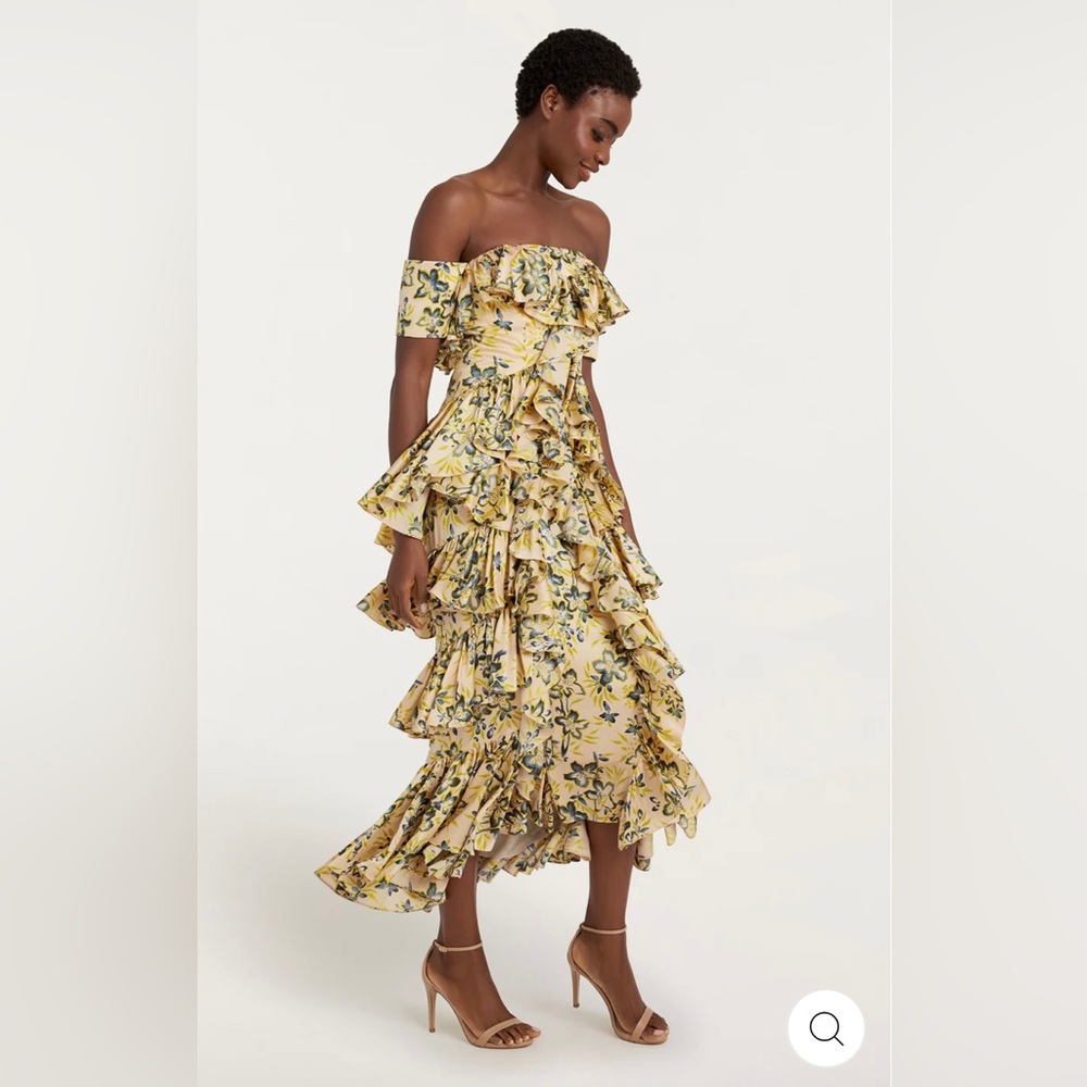 Cinq à Sept Eleonora Silk Off the Shoulder Ruffled Dress